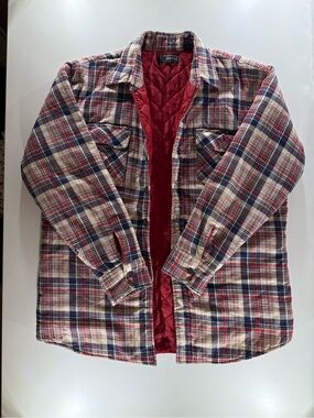 Quilted-Lined Plaid Shacket Jacket - Red/Navy